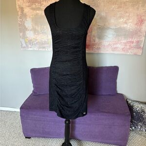 Guess Black Ruched Lace‎ Bodycon Sheath Cocktail Dress Size M